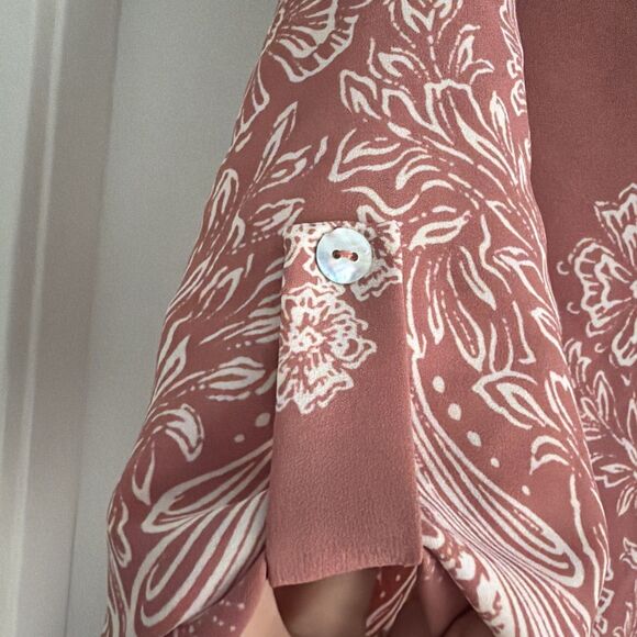 West Kei Pink White Floral 3/4 Sleeve Blouse Size Large - Picture 3 of 6